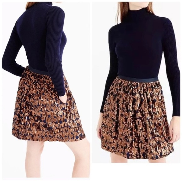 J.Crew Skirt Women's Abstract Sequin Navy Copper 6 - Picture 1 of 6